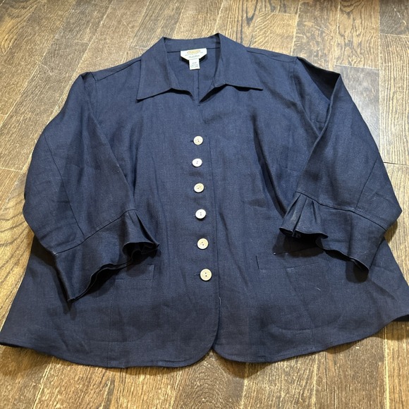Talbots Shirt Women 12w Blue Irish Linen Shell Buttons Lagenlook Coastal Vintage - Picture 1 of 4